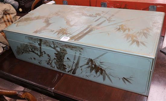 A Chinese pale blue lacquer trunk H.55cm